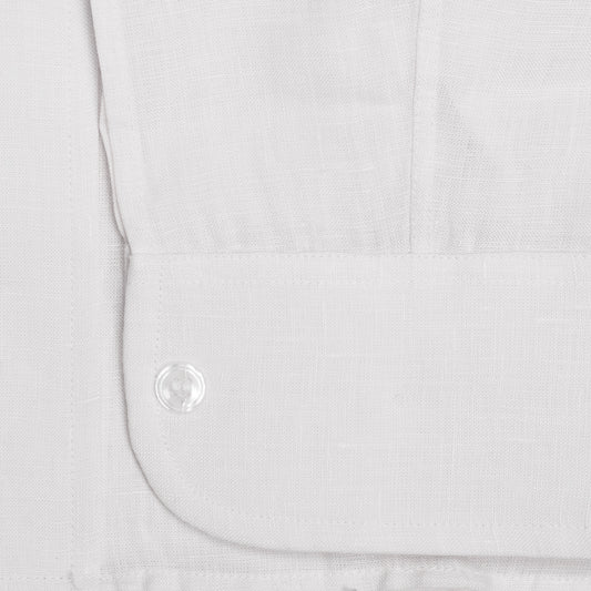 Classic Fit Plain Linen Button Cuff Shirt in White