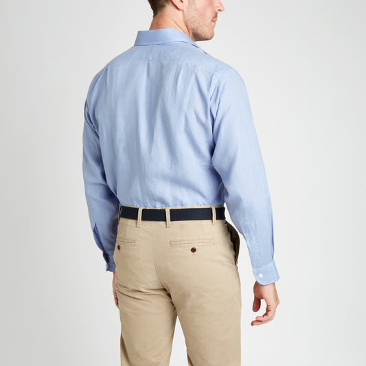Classic Fit Plain Linen Button Cuff Shirt in Frejus on model back
