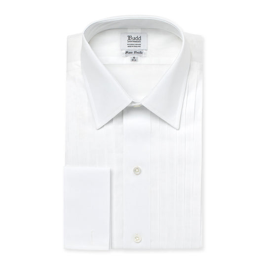 Classic Fit Pleated Voile Double Cuff Dress Shirt in White