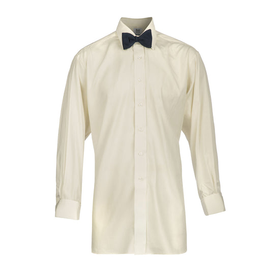 Classic Fit Plain Silk Double Cuff Dress Shirt in Cream