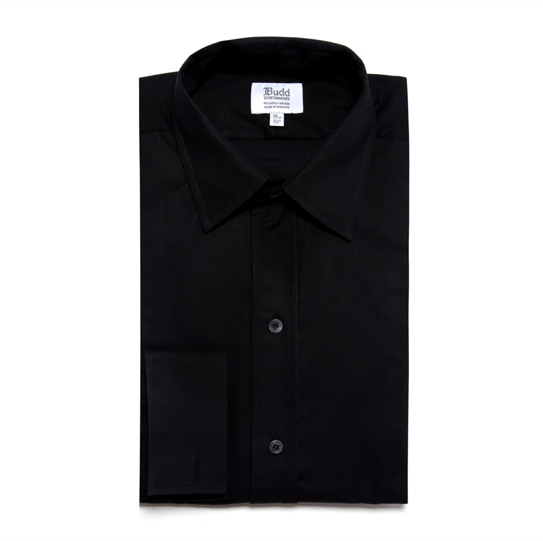 Classic Fit Plain Marcella Double Cuff Dress Shirt in Black