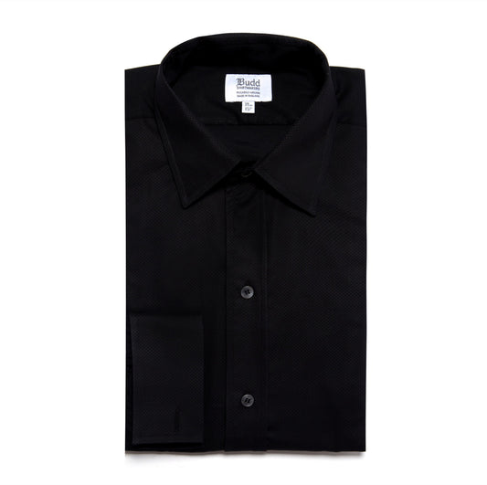 Classic Fit Plain Marcella Double Cuff Dress Shirt in Black folded