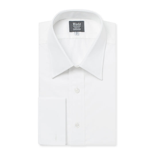 Tailored Fit Plain Poplin Double Cuff Shirt in White