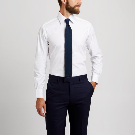 Tailored Fit Plain Poplin Double Cuff Shirt in White on model front