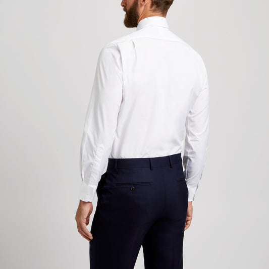 Tailored Fit Plain Poplin Double Cuff Shirt in White on model back