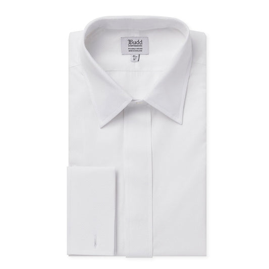 White/White Fly Front Dress Shirt in White