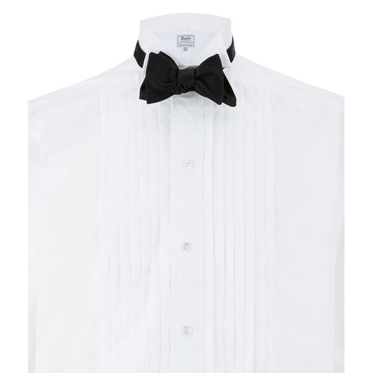 Classic Fit Wing Collar Hand Pleated Double Cuff Dress Shirt in White