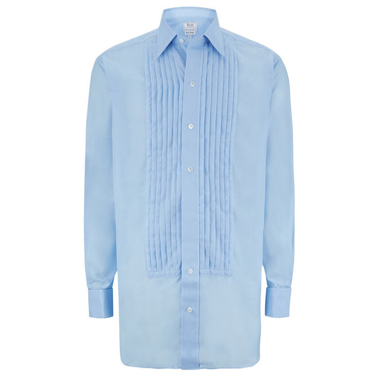 Classic Fit Pleated Voile Double Cuff Dress Shirt in Blue Full Body