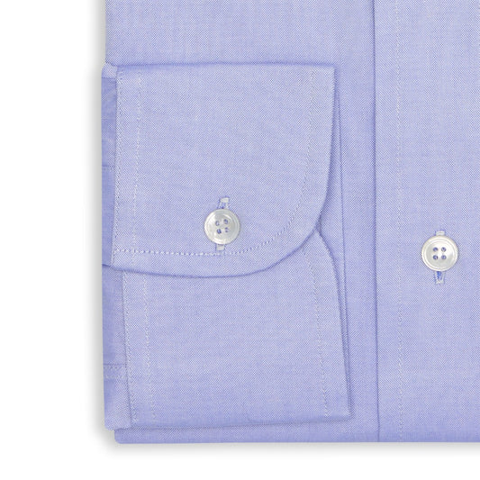 Classic Fit Plain Pinpoint Oxford Button Cuff Shirt in Blue Cuff