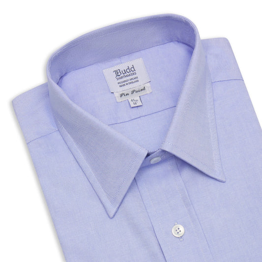 Classic Fit Plain Pinpoint Oxford Button Cuff Shirt in Blue Collar