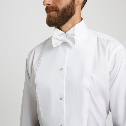 Classic Fit Plain Marcella Double Cuff Semi-Stiff Neckband Dress Shirt in White collar detail