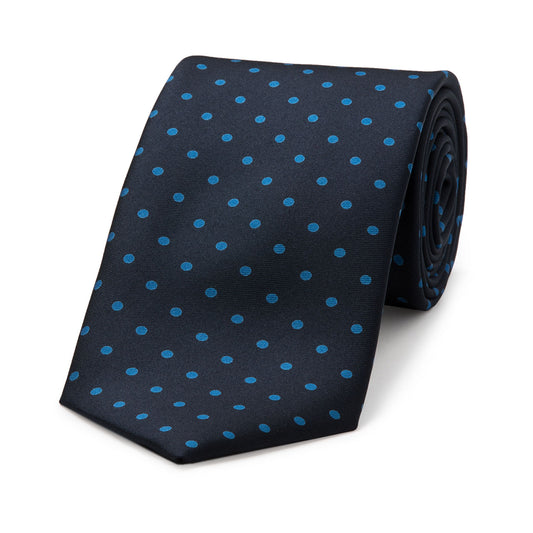 Medium Spot Silk Tie in Navy and Blue