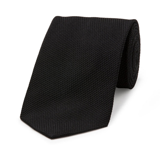 Plain Silk Piccola Grenadine Tie in Black