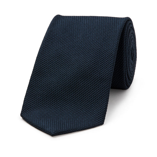 Plain Silk Piccola Grenadine Tie in Navy