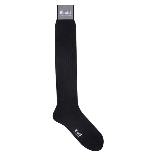 Plain Cashmere and Silk Long Socks in Black