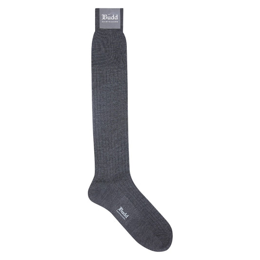 Plain Long Cotton & Cashmere Socks in Grey