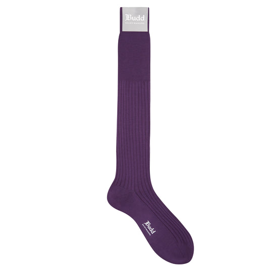 Plain Cashmere and Silk Long Socks in Violet