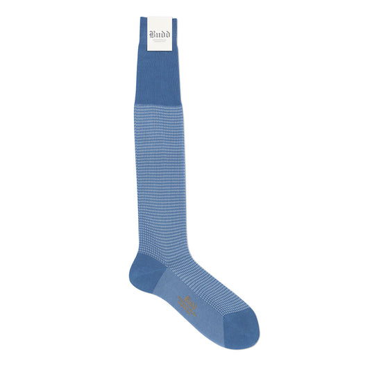 Cotton Lisle Long Fancy Dogtooth Socks in Blue