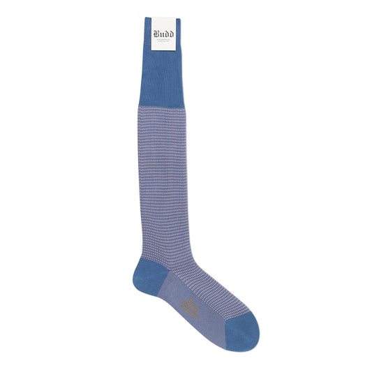 Cotton Lisle Long Fancy Dogtooth Socks in Blue and Pink