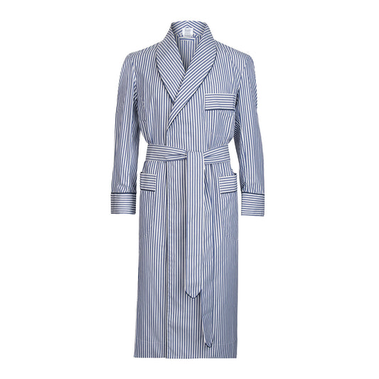 Exclusive Budd Stripe Cotton Dressing Gown in Navy