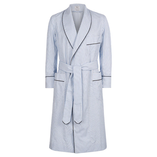 Exclusive Budd Stripe Cotton Dressing Gown in Sky Blue