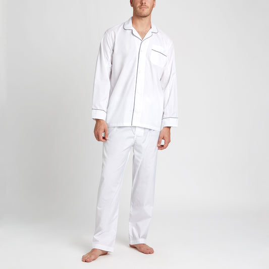 Plain Poplin Pyjamas in White on model