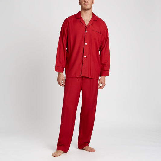 Plain Silk Pyjamas in Red on model 