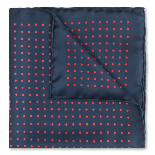Medium Spot Silk Pocket Square in Navy and Red