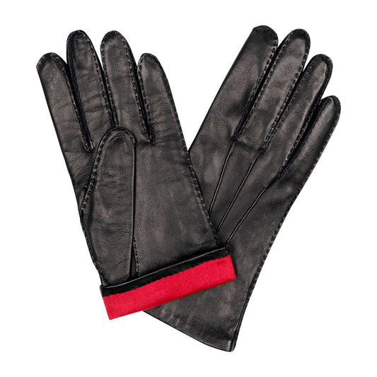 Plain Cape Leather Silk Lined Gloves in Black and Red