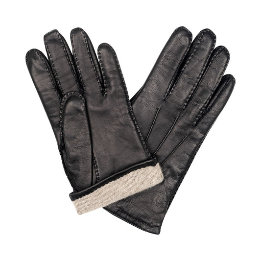 Plain Cape Leather Cashmere Lined Gloves in Black