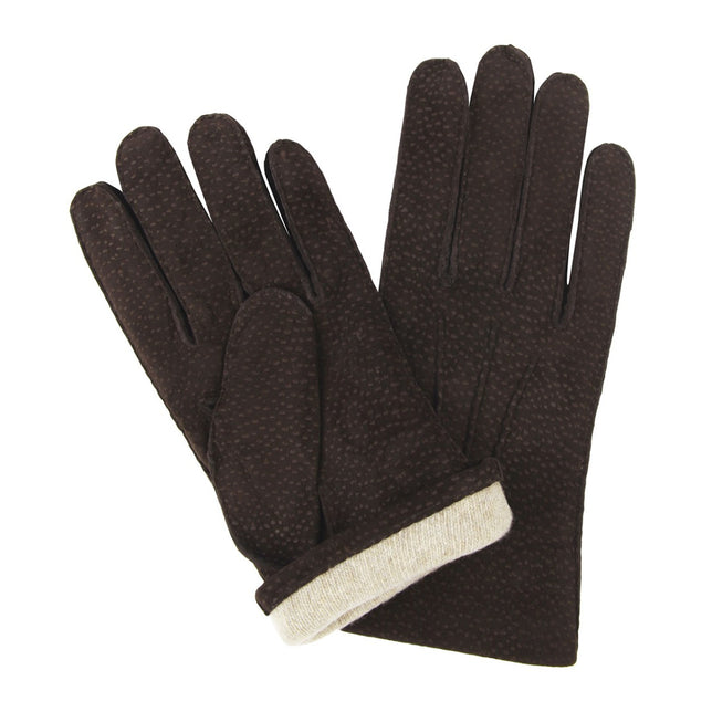 Buffed Hogskin Cashmere Lined Gloves in Dark Brown
