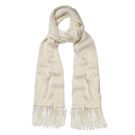 Plain Knitted Silk Dress Scarf in Ivory