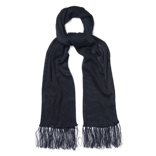 Plain Knitted Silk Dress Scarf in Navy