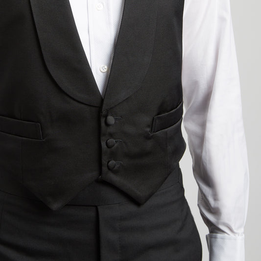 Faille Silk Waistcoat in Black button detail