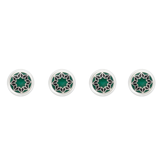 Funky Star Cloisonné Shirt Studs in Green 