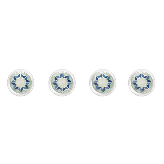 Funky Star Sterling Silver Cloisonné Shirt Studs in White