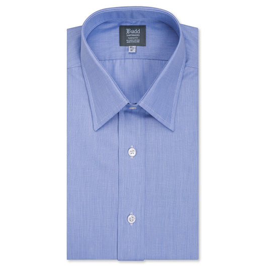 Tailored Fit Plain End on End Double Cuff Shirt in Blue