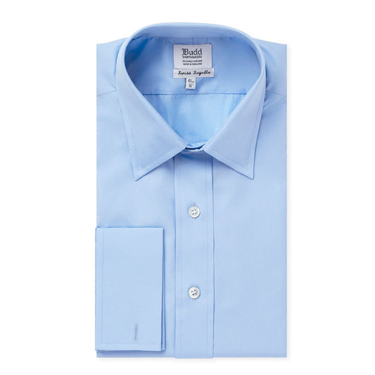 Classic Fit Plain Soyella Double Cuff Shirt in Blue