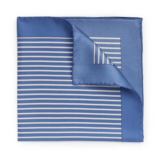 Exclusive Budd Stripe Silk Pocket Square in Edwardian Blue