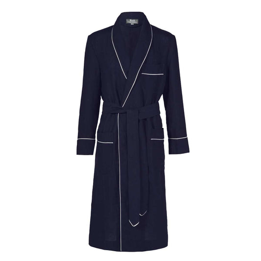 Plain Linen Dressing Gown in Navy Budd Shirtmakers Ltd Plain Linen Dressing Gown in Navy Budd Shirtmakers Ltd