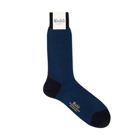 Cotton Lisle Short Fancy Dogtooth Socks in Navy and Cobalt