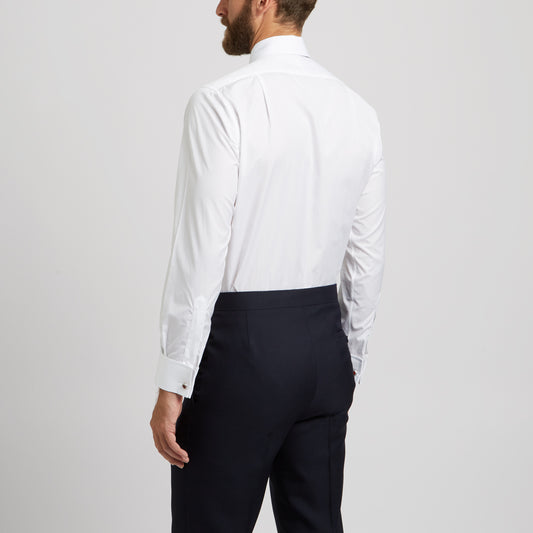 Tailored Fit Plain Soyella Double Cuff Shirt in White on model back