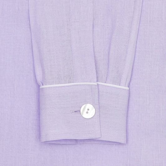 Plain Linen Women's Pyjamas in Lilac and White Cuff