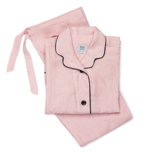 Plain Linen Women's Pyjamas in Pink and Navy