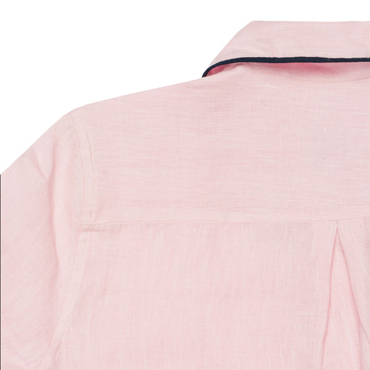 Plain Linen Women's Pyjamas in Pink and Navy