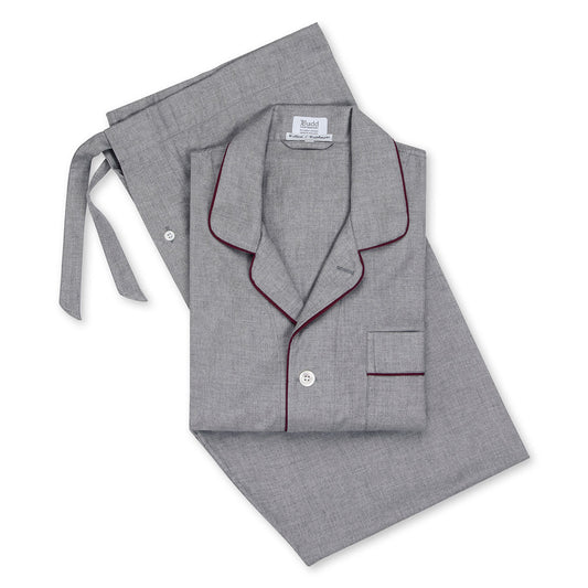 Plain Cotton and Cashmere Pyjamas in Grey and Wine