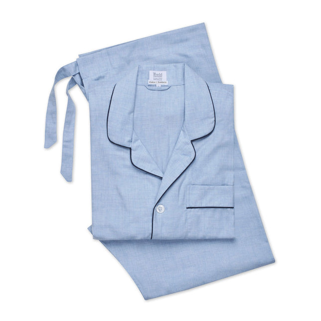 Plain Cotton and Cashmere Pyjamas in Sky Blue