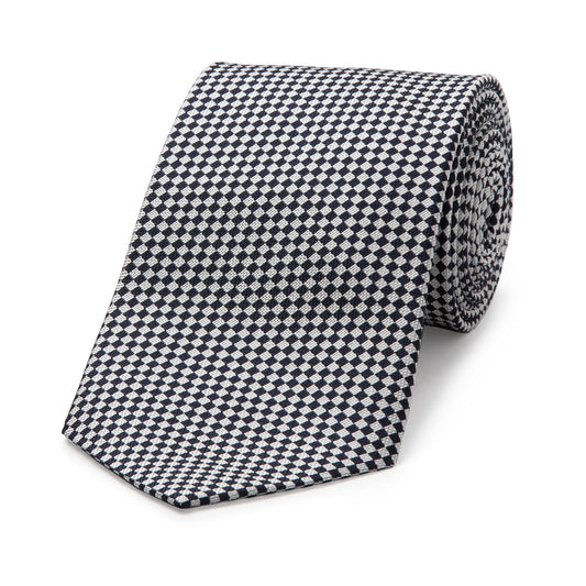 Diced Check Woven Tie in Navy and Blue