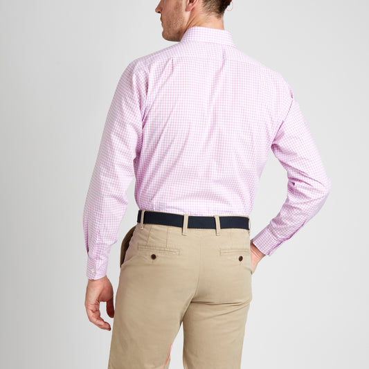 Classic Fit Check Zephyr Button Cuff Shirt in Lilac on model back