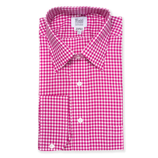 Classic Fit Check Zephyr Button Cuff Shirt in Magenta